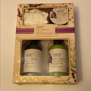 OM-SHE PURE ORGANICS GIFT SET 
LUXURY SPA ESSENTIALS lavender, amber & rose